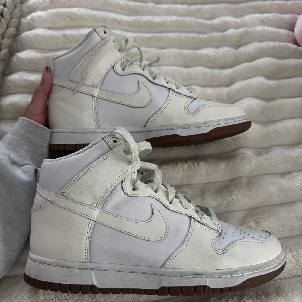 White High-Top Sneakers with Brown Soles